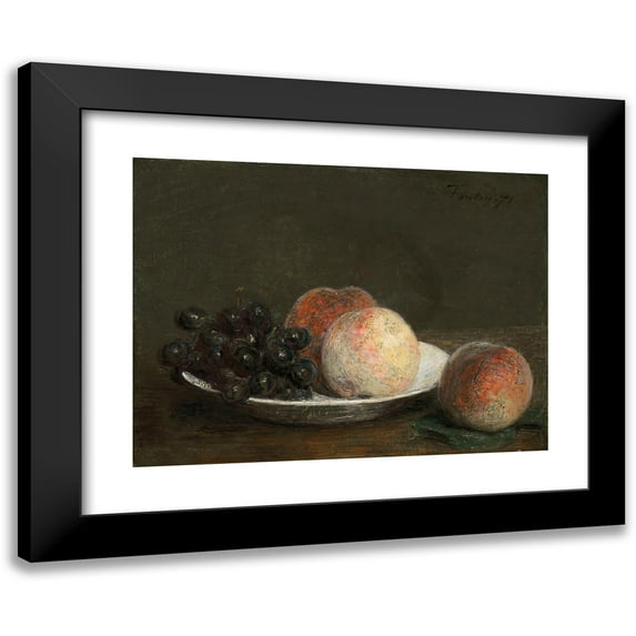 Henri Fantin-Latour 14x11 Black Modern Framed Museum Art Print Titled - Peaches and Grapes in a Porcelain Bowl (1871)