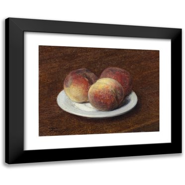 Henri Fantin-Latour 14x12 Black Modern Framed Museum Art Print Titled - Three Peaches on a Plate (1868)