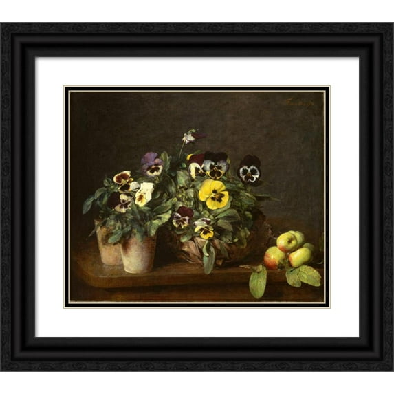 Henri Fantin-Latour 17x15 Black Ornate Wood Framed Double Matted Museum Art Print Titled - Still Life with Pansies (1874)