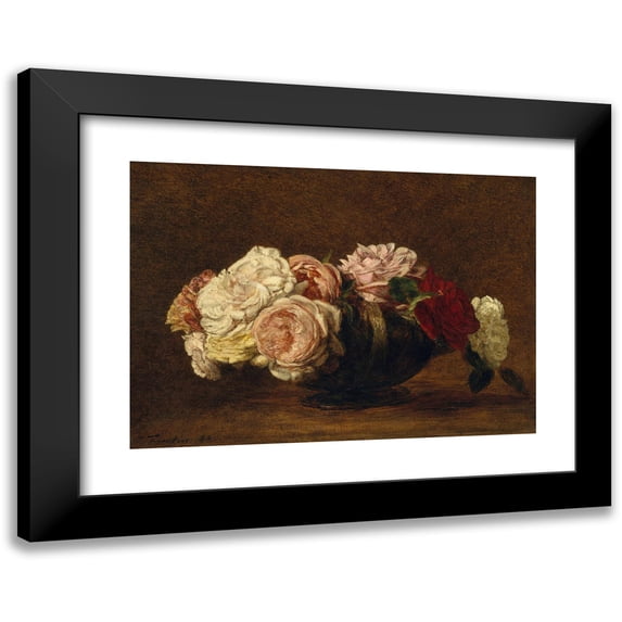 Henri Fantin-Latour 18x14 Black Modern Framed Museum Art Print Titled - Roses in a Bowl (1883)