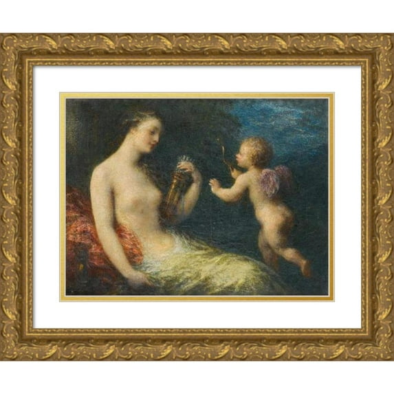 Henri Fantin-Latour 18x14 Gold Ornate Wood Frame and Double Matted Museum Art Print Titled - Venus and Cupid
