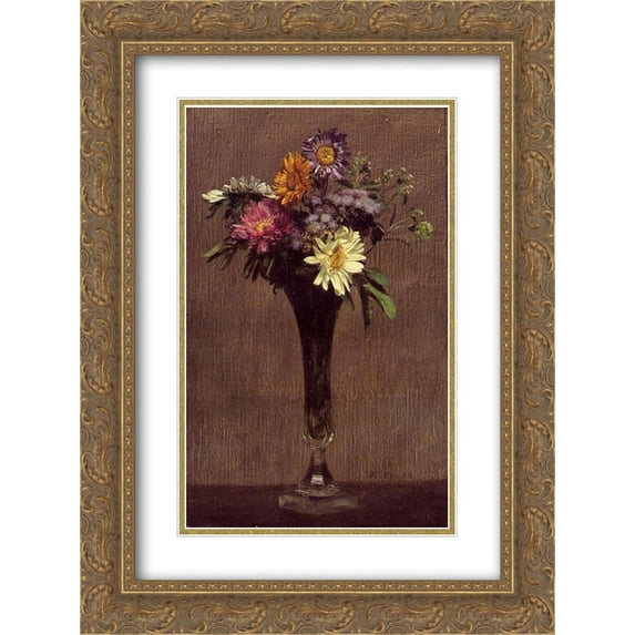 Henri Fantin Latour 2x Matted 18x24 Gold Ornate Framed Art Print 'Daisies and Dahlias'