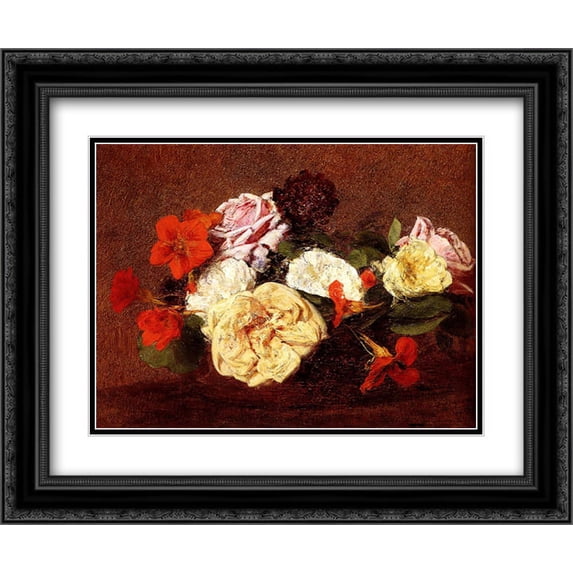 Henri Fantin Latour 2x Matted 24x20 Black Ornate Framed Art Print 'Bouquet Of Roses And Nasturtiums'