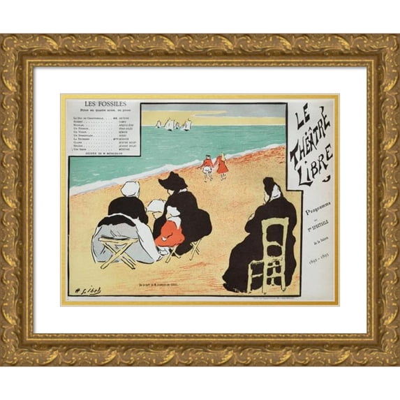 Henri-Gabriel Ibels 24x19 Gold Ornate Framed and Double Matted Museum Art Print Titled - Les Fossils (Program from Theatre Libre) (1892)