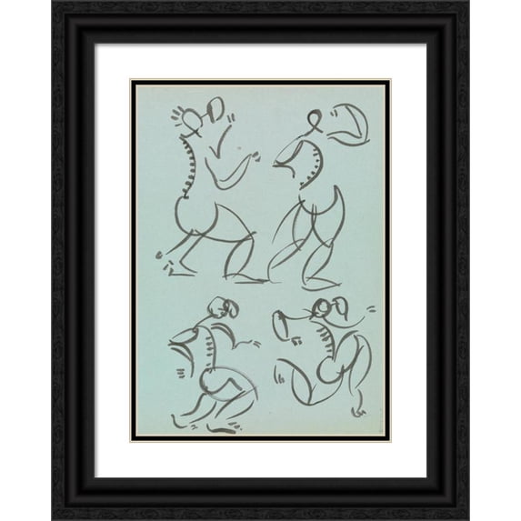 Henri Gaudier-Brzeska 11x14 Black Ornate Wood Framed Double Matted Museum Art Print Titled: Two Full-Length Figures (1910 - 1915)