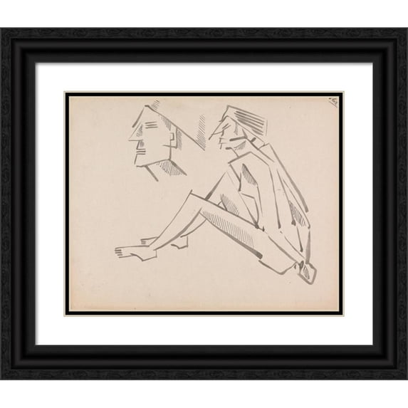 Henri Gaudier-Brzeska 14x12 Black Ornate Wood Framed Double Matted Museum Art Print Titled: Two Figure Studies (1910 - 1915)