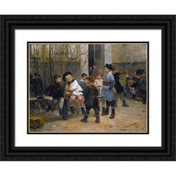 Henri Geoffroy 24x19 Black Ornate Framed Double Matted Museum Art Print Titled: The Time of the Snack (1882)