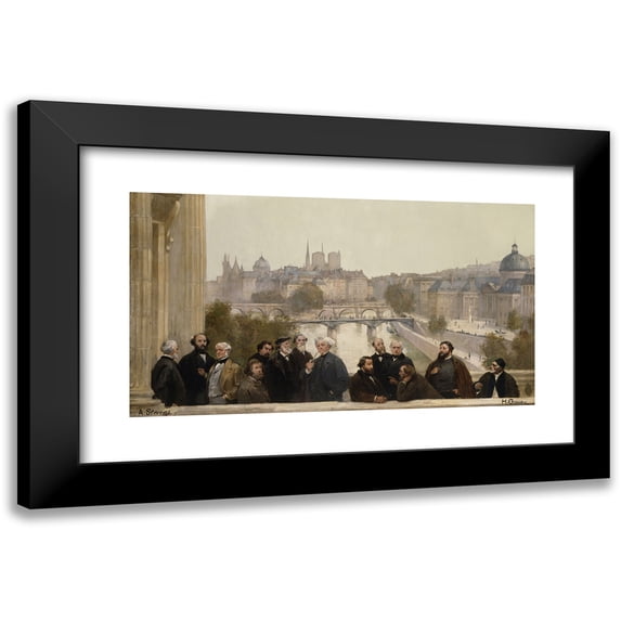 Henri Gervex 14x10 Black Modern Framed Museum Art Print Titled - The Panorama of the Century; Dupre, Rousseau, Isabey, Millet. (1889)