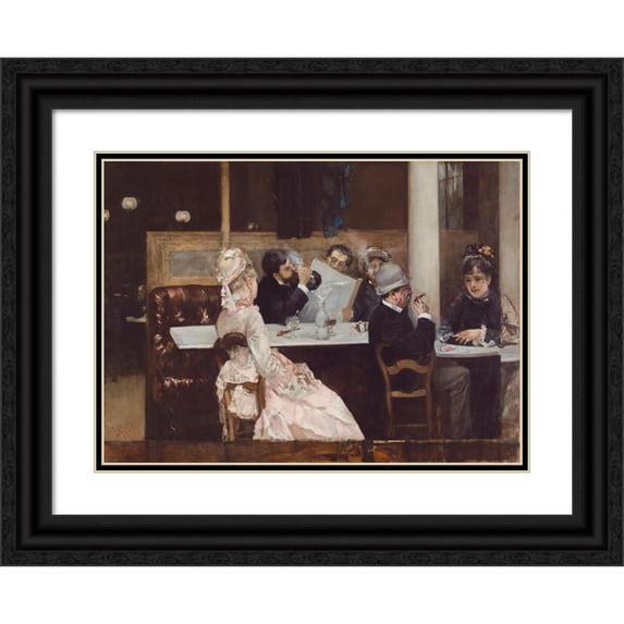 Henri Gervex 18x14 Black Ornate Wood Framed Double Matted Museum Art Print Titled - Cafe Scene in Paris (1877)
