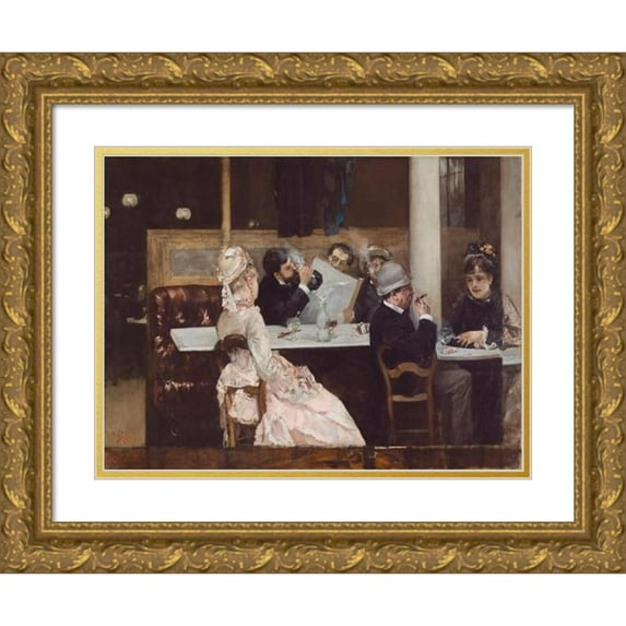 Henri Gervex 24x19 Gold Ornate Framed and Double Matted Museum Art Print Titled - Cafe Scene in Paris (1877)
