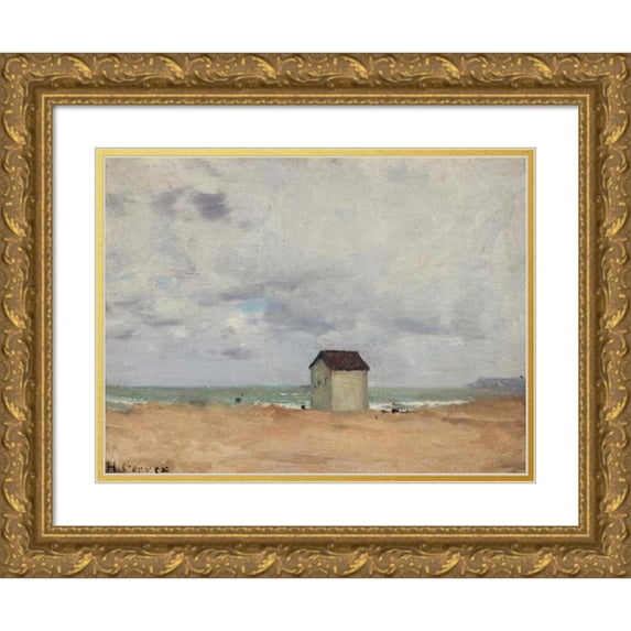 Henri Gervex 24x19 Gold Ornate Framed and Double Matted Museum Art Print Titled - The Beach at Trouville (1870s)