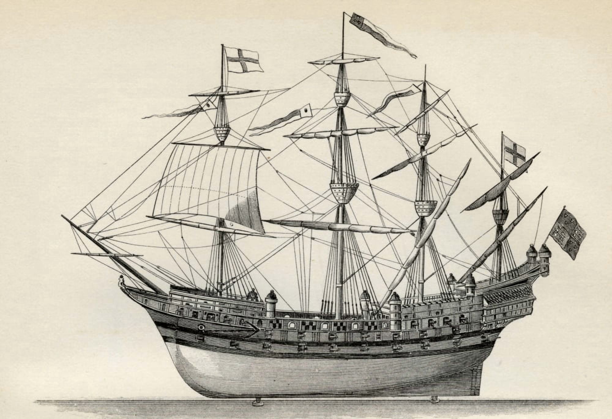 Henri Grace A Dieu Or The Great Harry English Warship Built 1514 From The National Encyclopaedia Published By William Mackenzie London Late 19Th Century Canvas Art - Ken Welsh Design Pics (34 x 24)