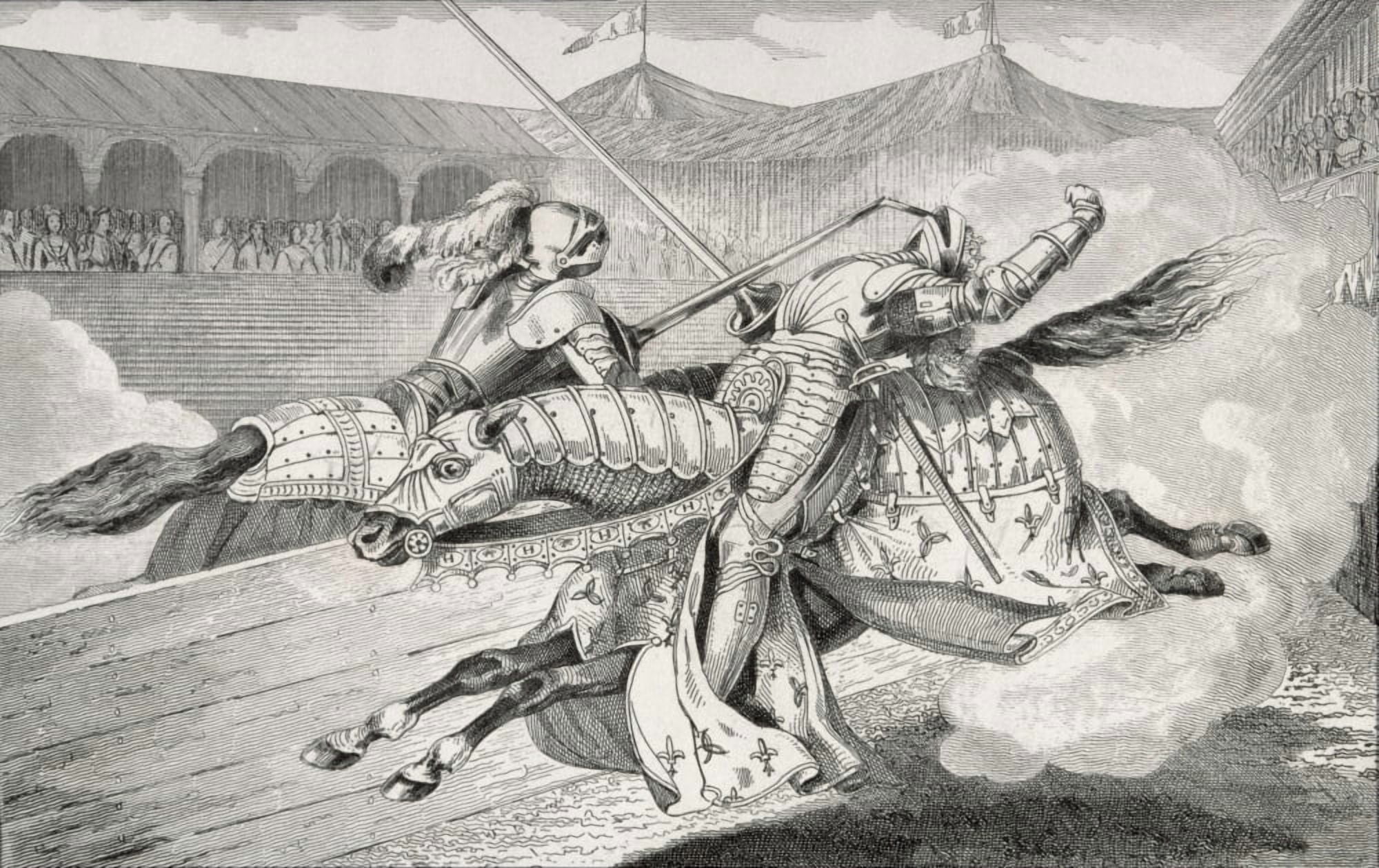 Henri Ii 1519 To 1559 Is Fatally Wounded At A Joust During His Daughters Wedding Celebrations From Histoire De France By Colart Published Circa 1840 Canvas Art - Ken Welsh Design Pics (36 x 22)