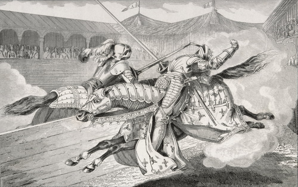 Henri Ii 1519 To 1559 Is Fatally Wounded At A Joust During His Daughters Wedding Celebrations From Histoire De France By Colart Published Circa 1840 Canvas Art - Ken Welsh Design Pics (18 x 11)