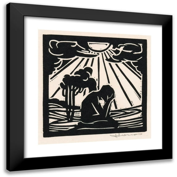 Henri Jonas 20x20 Black Modern Framed Museum Art Print Titled - Knelted Figure in a Landscape with Trees (1888)
