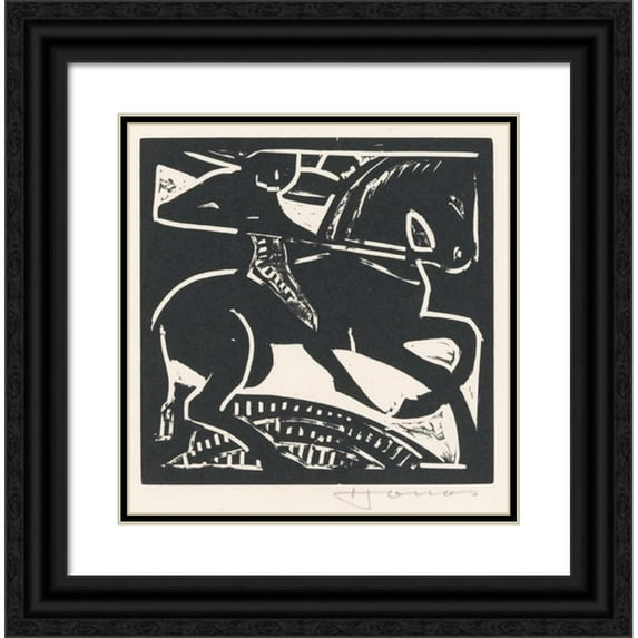 Henri Jonas 20x20 Black Ornate Framed Double Matted Museum Art Print Titled: Rider on a Horse (1888)