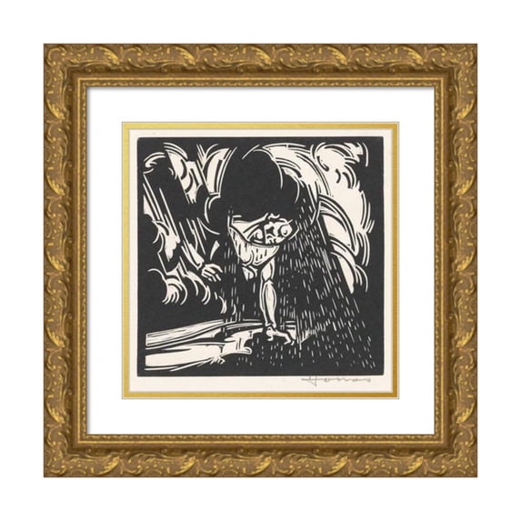 Henri Jonas 20x20 Gold Ornate Framed and Double Matted Museum Art Print Titled - Personification of the Rain Over a Landscape (1921)