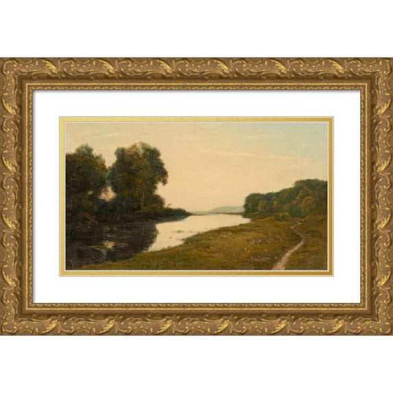 Henri-Joseph Harpignies 18x12 Gold Ornate Wood Frame and Double Matted Museum Art Print Titled - View of a Stream (1895)