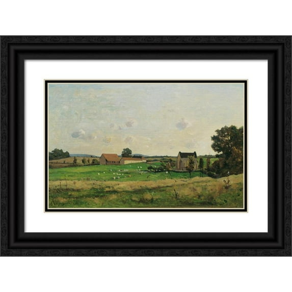 Henri-Joseph Harpignies 18x13 Black Ornate Wood Framed Double Matted Museum Art Print Titled - The Estate of Saulce (Dept. Gonne) (1869)