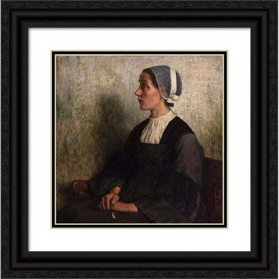Henri Jules Guinier 12x12 Black Ornate Wood Framed Double Matted Museum Art Print Titled: Breton in Prayer (1918)