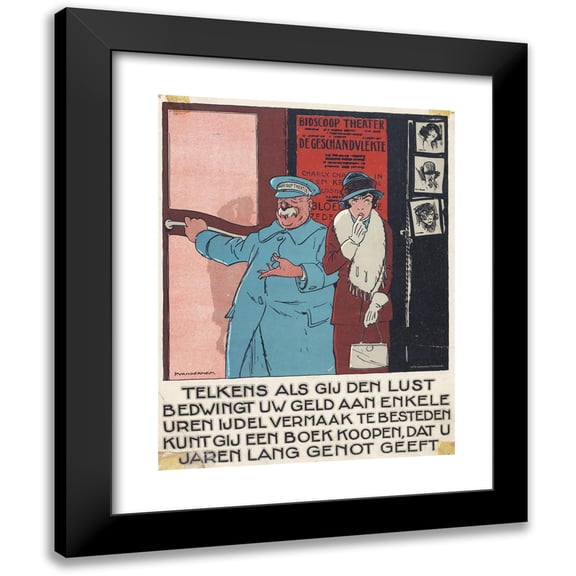 Henri Lankhout 15x18 Black Modern Framed Museum Art Print Titled - Entrance to a Cinema with a Woman and a Porter (1921)