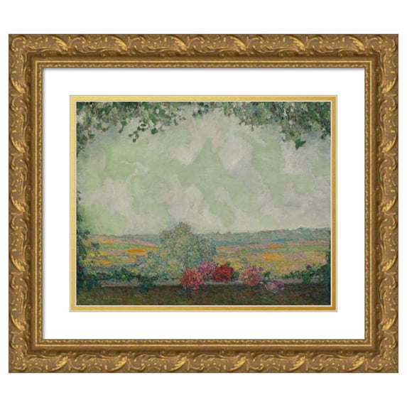 Henri Le Sidaner 14x12 Gold Ornate Wood Frame and Double Matted Museum Art Print Titled - View of the Terrace (1925)