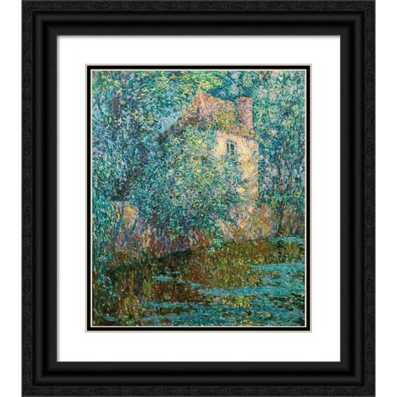 Henri Le Sidaner 15x17 Black Ornate Wood Framed Double Matted Museum Art Print Titled - The Pavilion in the Leaves, Composition (1924)