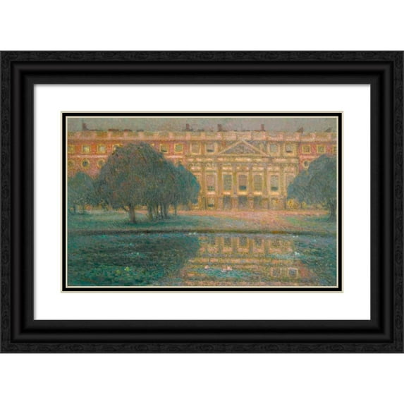 Henri Le Sidaner 18x13 Black Ornate Wood Framed Double Matted Museum Art Print Titled - The Palace, Summer Morning (Hampton Court) (1908)
