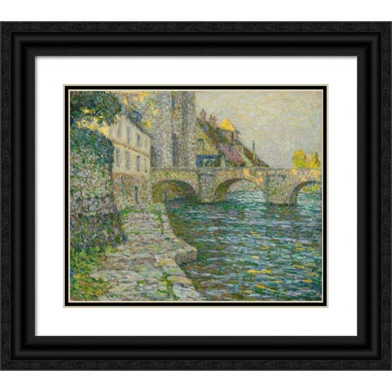 Henri Le Sidaner 23x20 Black Ornate Framed Double Matted Museum Art Print Titled: Gray Morning, Moret (1918)