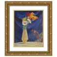 thumbnail image 1 of Henri Lebasque 20x24 Gold Ornate Framed and Double Matted Museum Art Print Titled - Anemones Vase on a Blue Background (1912), 1 of 4