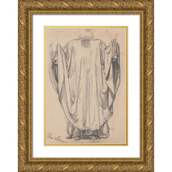 Henri Lehmann 14x18 Gold Ornate Wood Frame and Double Matted Museum Art Print Titled - Costume Study (Before 1852)