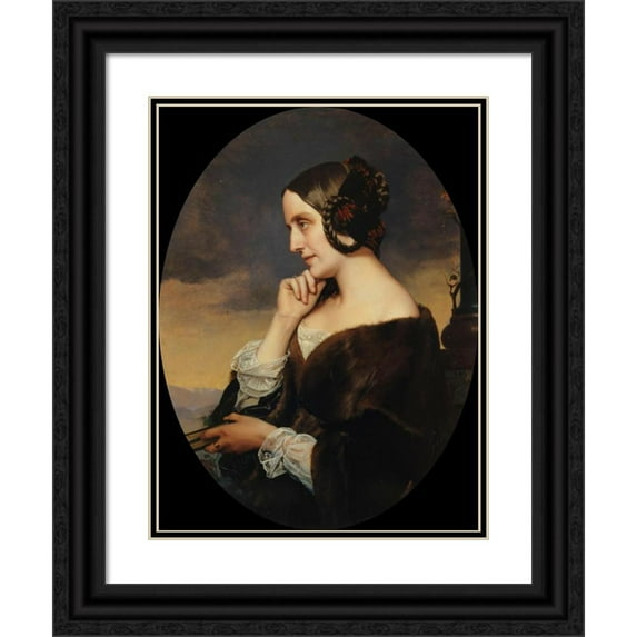 Henri Lehmann 19x24 Black Ornate Framed Double Matted Museum Art Print Titled: Portrait of Marie De Flavigny, Countess of Agoult (1805-1876) (1843)