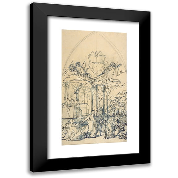 Henri Lehmann 9x14 Black Modern Framed Museum Art Print Titled - Composition Study with Figures Distributing Bread (19th Century)