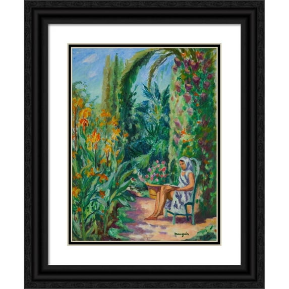 Henri Manguin 19x24 Black Ornate Framed Double Matted Museum Art Print Titled: Odette in the Oustalet Garden (1933)