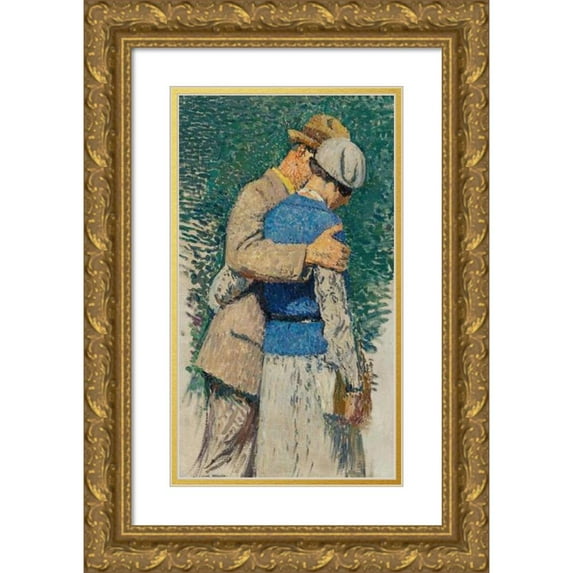 Henri Martin 10x14 Gold Ornate Wood Frame and Double Matted Museum Art Print Titled - Couple Walking (Study for ‘Le Jardin Du Luxembourg’ Grand Decoration, Town Hall of the 5th Arrondissement, Pa