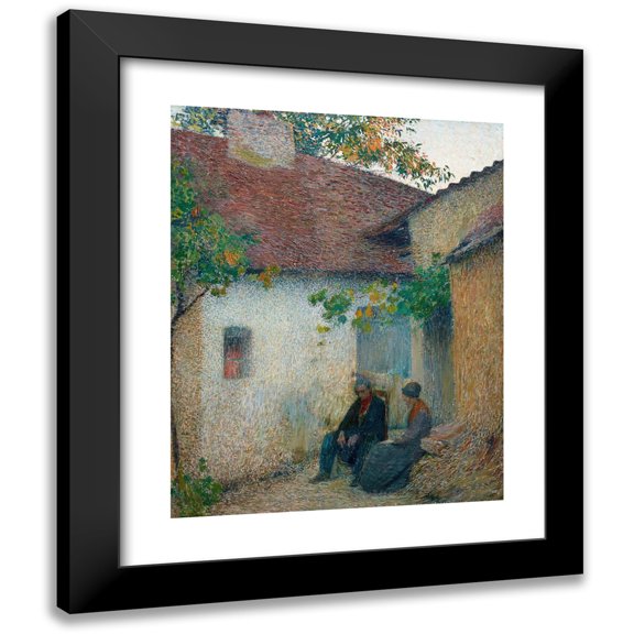 Henri Martin 12x14 Black Modern Framed Museum Art Print Titled - Couple in Conversation in Front of the Farm