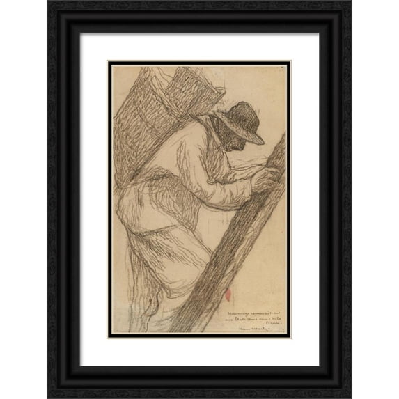 Henri Martin 13x18 Black Ornate Wood Framed Double Matted Museum Art Print Titled - Workman on a Ladder
