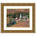 thumbnail image 1 of Henri Martin 14x12 Gold Ornate Wood Frame and Double Matted Museum Art Print Titled - The Labastide-Du-Vert Church with the Bridge and the River, One Fall Evening, 1 of 4