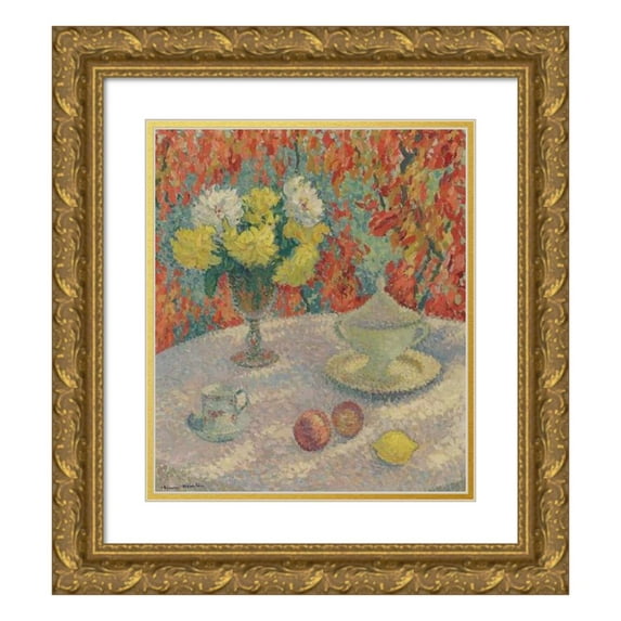 Henri Martin 15x17 Gold Ornate Wood Frame and Double Matted Museum Art Print Titled - Dahlias Au Soleil (circa 1925)