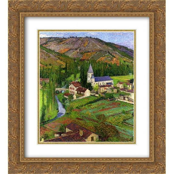 Henri Martin 2x Matted 20x22 Gold Ornate Framed Art Print 'The Church at Labastide'