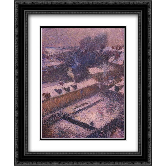 Henri Martin 2x Matted 20x24 Black Ornate Framed Art Print 'The Roofs of Paris in Snow'