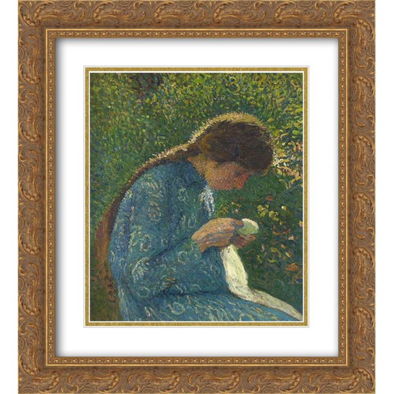 Henri Martin 2x Matted 20x24 Gold Ornate Framed Art Print 'A Young Woman Sewing'