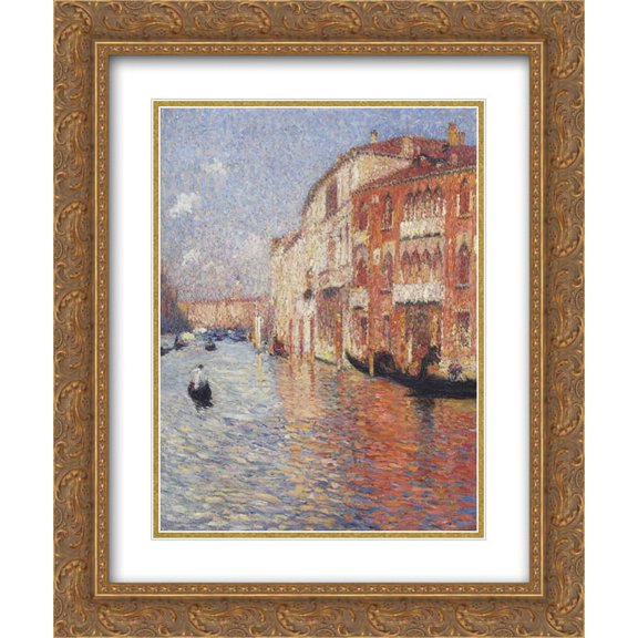Henri Martin 2x Matted 20x24 Gold Ornate Framed Art Print 'Jaune Palace in Venice'
