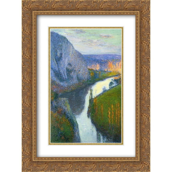 Henri Martin 2x Matted 20x24 Gold Ornate Framed Art Print 'View of the Lot of Saint Cirq Lapopie'