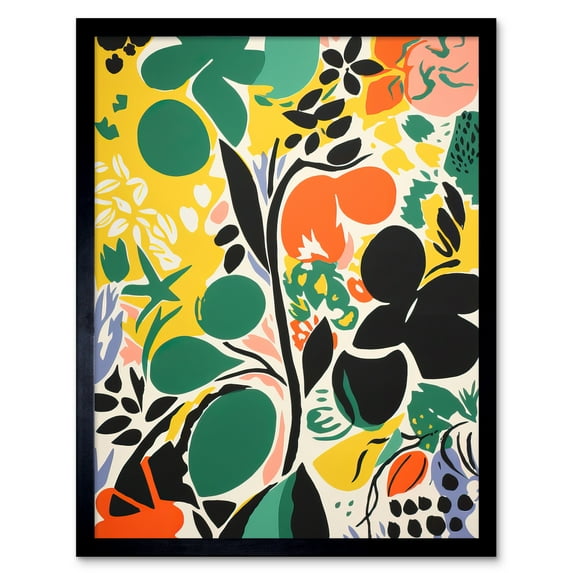 Henri Matisse Inspired Botanical Garden Acrylic Painting Abstract Bright Shapes Art Print Framed Poster Wall Decor 12x16 inch