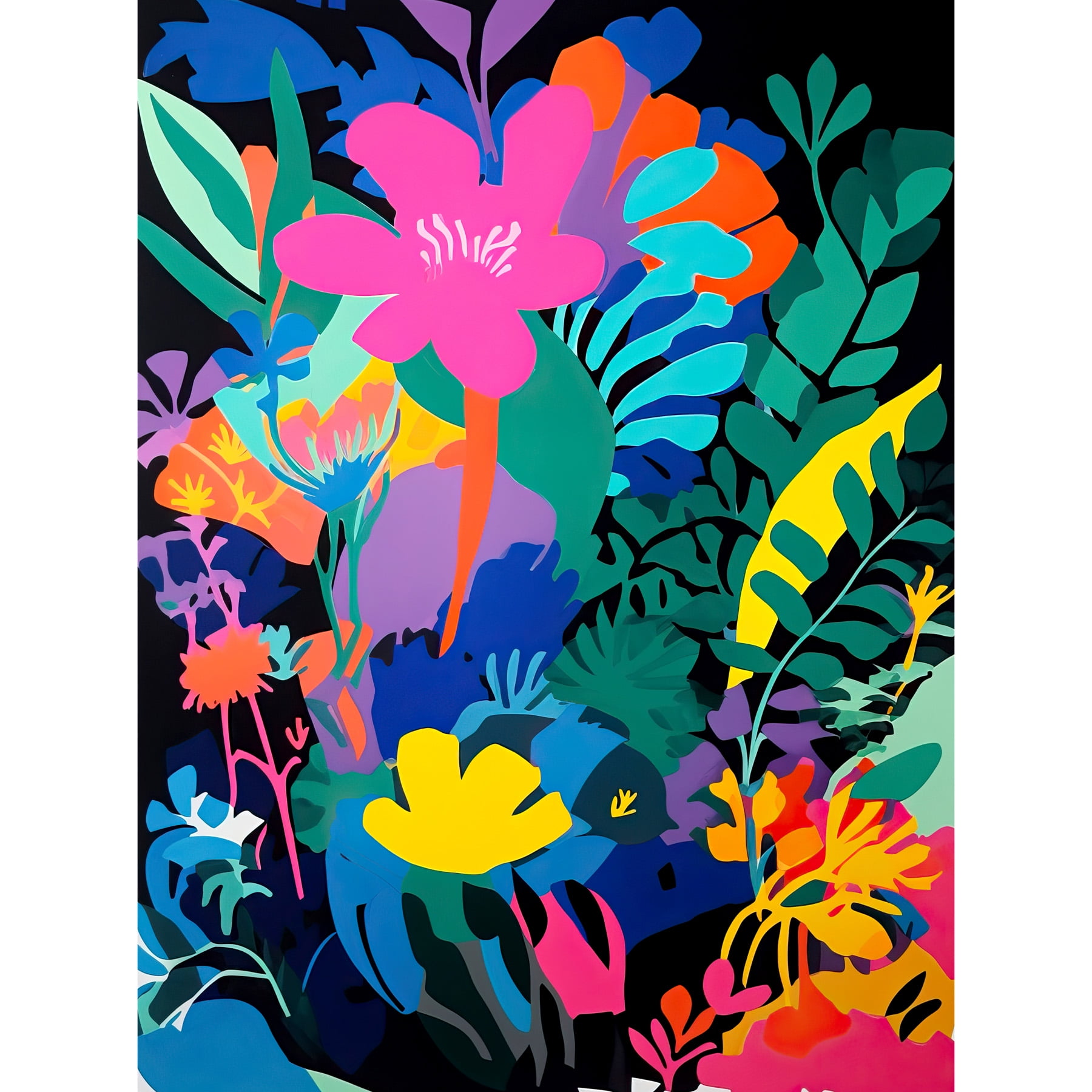 Henri Matisse Inspired Floral Landscape Acrylic Painting Vibrant Abstract Flowers Art Print Framed Poster Wall Decor 12x16 inch, Size: Framed Light