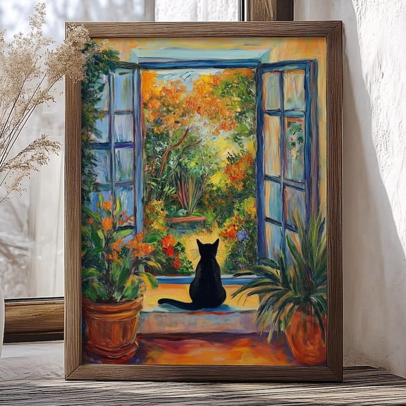 Henri Matisse Open Window Black Cat Print Matisse Inspired Art Floral Garden Wall Decor Cat Lover Gift Matisse Oil Paint Wall Art