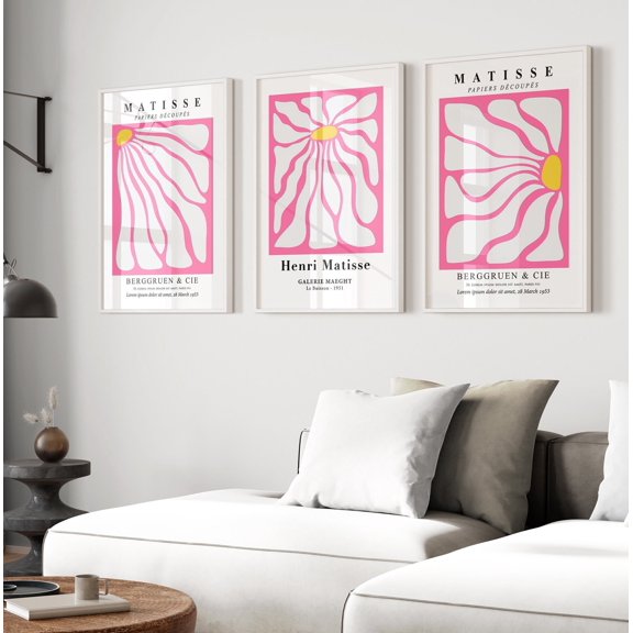 Henri Matisse Pink Flower Portrait Prints Abstract Hippy Colours Boho Modern Gallery Wall Art Living RoomBedroom Wall Decor Set 3