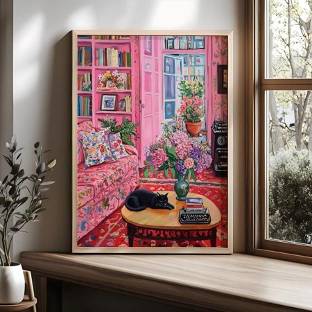 Henri Matisse Print, Black Cat Matisse Poster, Pink Preppy Coquette Room Decor, Girly Prints Pink Fashion Pink Art, Henri Inspired Art UNFRAMED PAPER POSTER, Home Decor, Living Room Dercor
