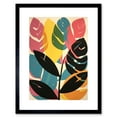 thumbnail image 1 of Henri Matisse Style Leaves Linocut Pink Yellow Blue Botanical Bright Boho Leaf Artwork Framed Wall Art Print 9X7 Inch, 1 of 5
